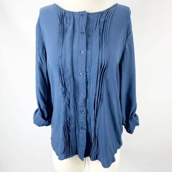 Spense Medium Navy Blouse Pleats Pleated - Picture 1 of 7